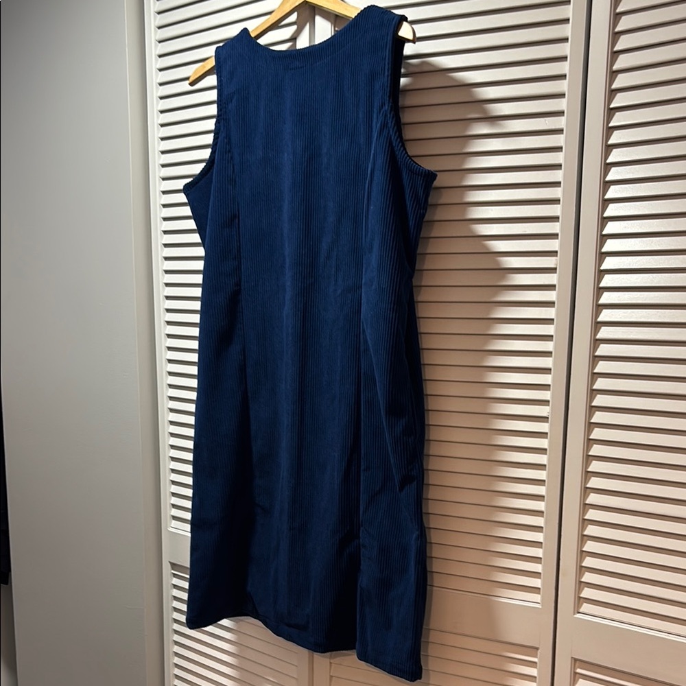 Blair Sleeveless Blue Corduroy Button-Down Dress - Picture 3 of 4